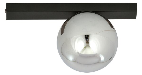 Plafoniera Moderna 1 Luce Lapetos Barra Acciaio Nero E Sfera Di Vetro Fumè