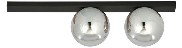 Plafoniera Moderna 2 Luci Lapetos Barra Acciaio Nero E Sfere Di Vetro Fumè