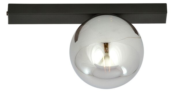 Plafoniera Moderna 1 Luce Lapetos Barra Acciaio Nero E Sfera Di Vetro Fumè
