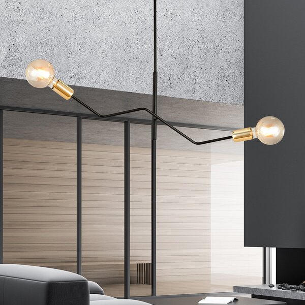 Sospensione Industrial 2 Luci Sugu Acciaio Nero E Oro Bracci Regolabili