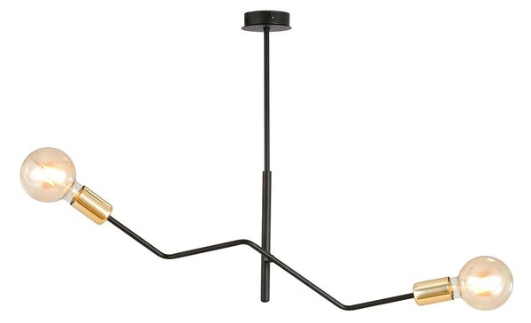 Sospensione Industrial 2 Luci Sugu Acciaio Nero E Oro Bracci Regolabili