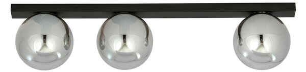 Plafoniera Moderna 3 Luci Lapetos Barra Acciaio Nero E Sfere Di Vetro Fumè