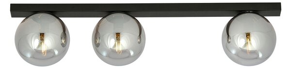 Plafoniera Moderna 3 Luci Lapetos Barra Acciaio Nero E Sfere Di Vetro Fumè