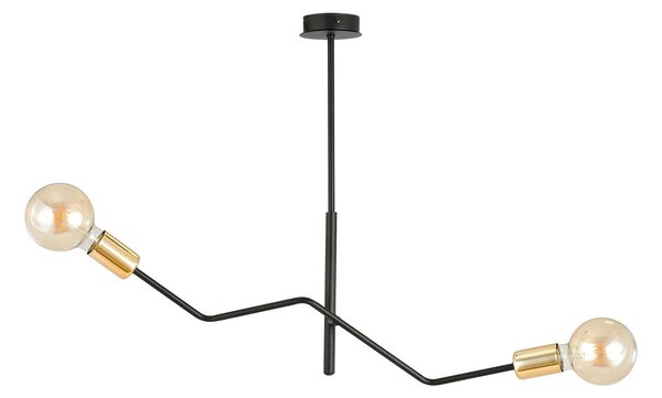Sospensione Industrial 2 Luci Sugu Acciaio Nero E Oro Bracci Regolabili