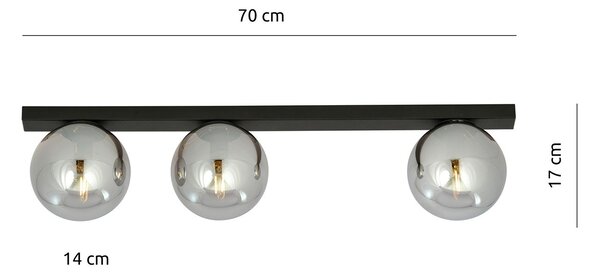Plafoniera Moderna 3 Luci Lapetos Barra Acciaio Nero E Sfere Di Vetro Fumè