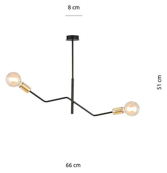 Sospensione Industrial 2 Luci Sugu Acciaio Nero E Oro Bracci Regolabili