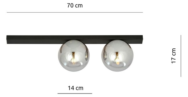 Plafoniera Moderna 2 Luci Lapetos Barra Acciaio Nero E Sfere Di Vetro Fumè