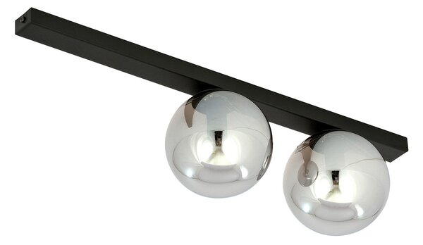 Plafoniera Moderna 2 Luci Lapetos Barra Acciaio Nero E Sfere Di Vetro Fumè