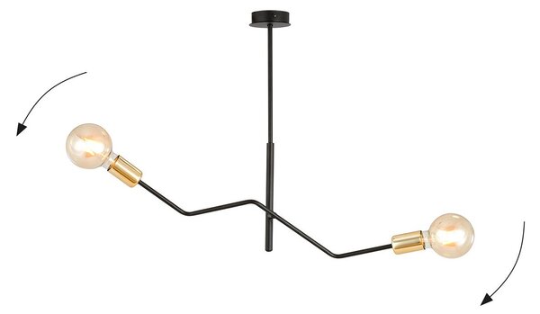 Sospensione Industrial 2 Luci Sugu Acciaio Nero E Oro Bracci Regolabili