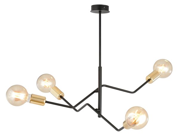 Sospensione Industrial 4 Luci Sugu Acciaio Nero E Oro Bracci Regolabili