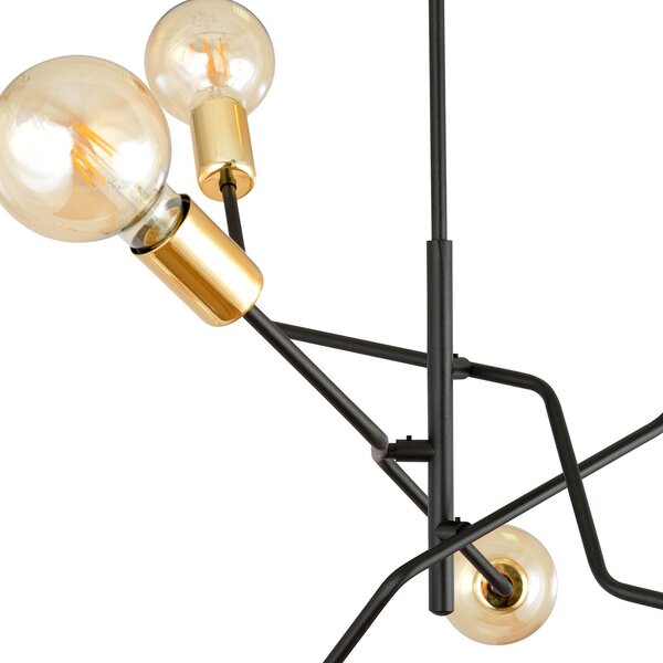 Sospensione Industrial 6 Luci Sugu Acciaio Nero E Oro Bracci Regolabili