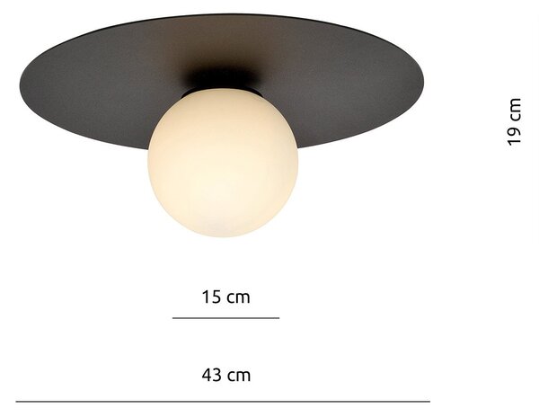 Plafoniera Minimal 1 Luce Orpheus Acciaio Nero E Sfera Di Vetro Opale