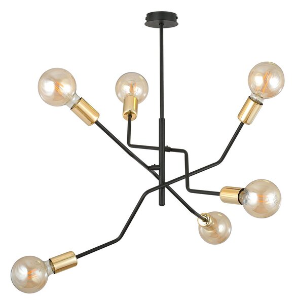 Sospensione Industrial 6 Luci Sugu Acciaio Nero E Oro Bracci Regolabili
