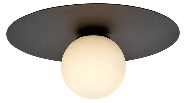 Plafoniera Minimal 1 Luce Orpheus Acciaio Nero E Sfera Di Vetro Opale