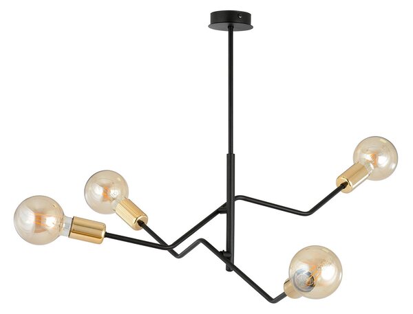 Sospensione Industrial 4 Luci Sugu Acciaio Nero E Oro Bracci Regolabili