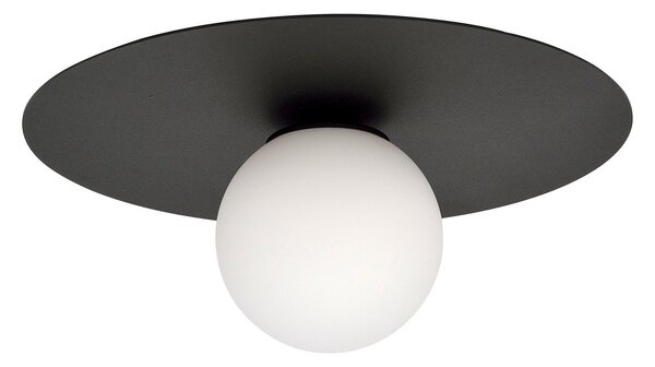 Plafoniera Minimal 1 Luce Orpheus Acciaio Nero E Sfera Di Vetro Opale