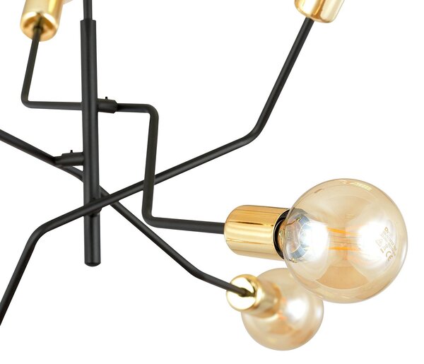 Sospensione Industrial 6 Luci Sugu Acciaio Nero E Oro Bracci Regolabili