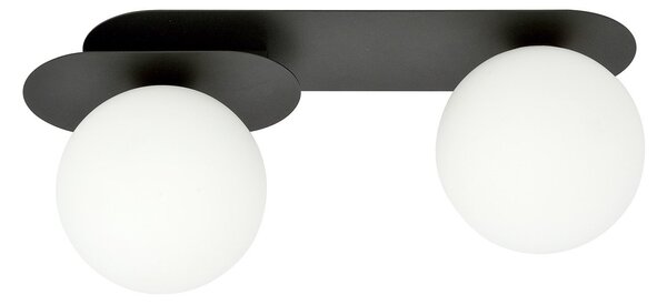 Plafoniera Minimal 2 Luci Patroclus In Acciaio Nero E Sfere Vetro Opale