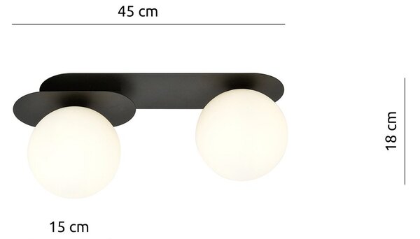 Plafoniera Minimal 2 Luci Patroclus In Acciaio Nero E Sfere Vetro Opale
