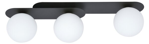 Plafoniera Minimal 3 Luci Patroclus In Acciaio Nero E Sfere Vetro Opale