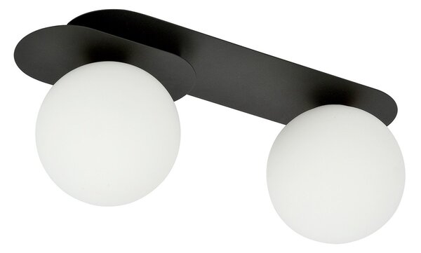 Plafoniera Minimal 2 Luci Patroclus In Acciaio Nero E Sfere Vetro Opale