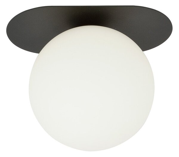 Plafoniera Minimal 1 Luce Patroclus In Acciaio Nero E Sfera Vetro Opale