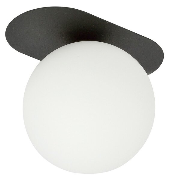 Plafoniera Minimal 1 Luce Patroclus In Acciaio Nero E Sfera Vetro Opale