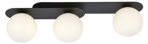 Plafoniera Minimal 3 Luci Patroclus In Acciaio Nero E Sfere Vetro Opale