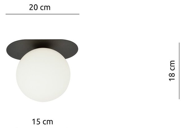 Plafoniera Minimal 1 Luce Patroclus In Acciaio Nero E Sfera Vetro Opale