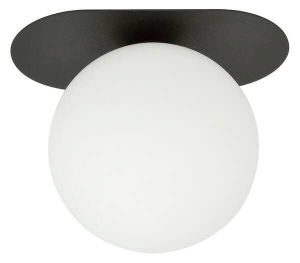 Plafoniera Minimal 1 Luce Patroclus In Acciaio Nero E Sfera Vetro Opale