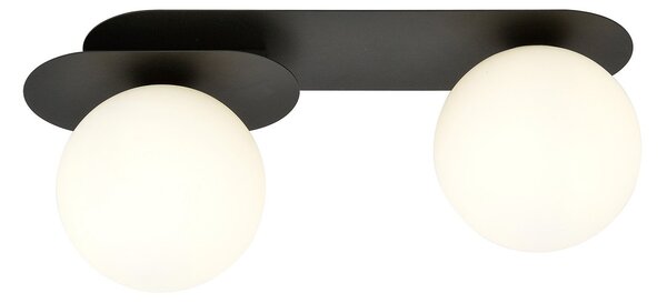 Plafoniera Minimal 2 Luci Patroclus In Acciaio Nero E Sfere Vetro Opale