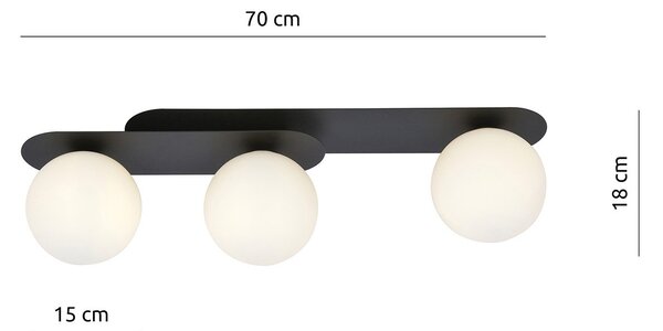 Plafoniera Minimal 3 Luci Patroclus In Acciaio Nero E Sfere Vetro Opale