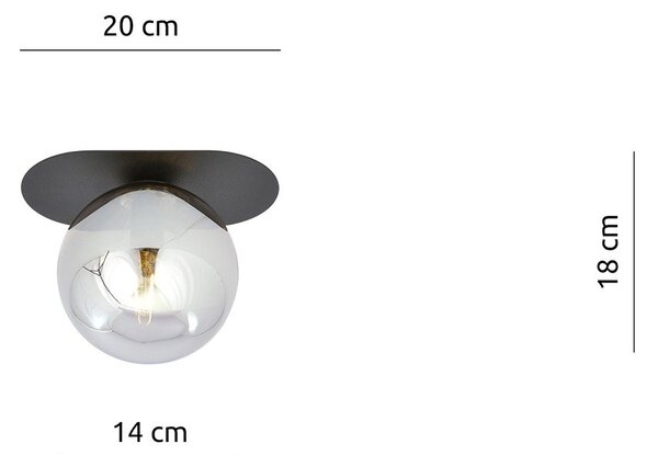 Plafoniera Minimal 1 Luce Patroclus In Acciaio Nero E Sfera Vetro Fumè
