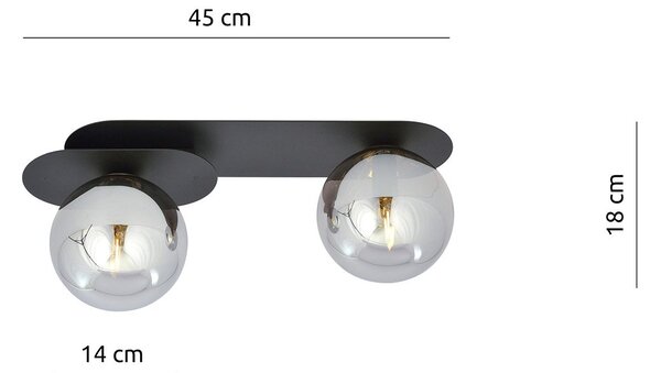 Plafoniera Minimal 2 Luci Patroclus In Acciaio Nero E Sfere Vetro Fumè