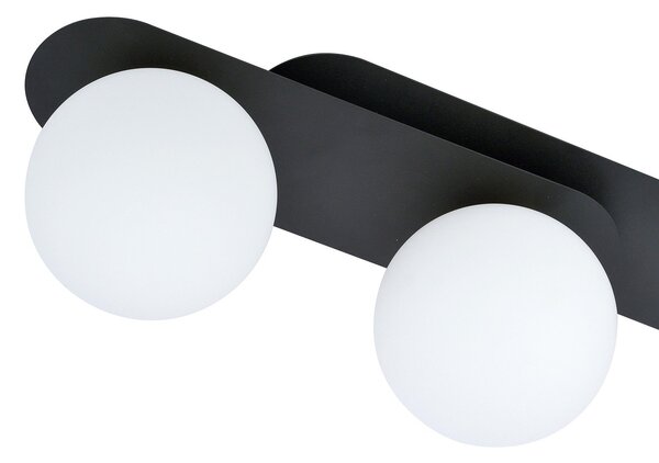 Plafoniera Minimal 3 Luci Patroclus In Acciaio Nero E Sfere Vetro Opale