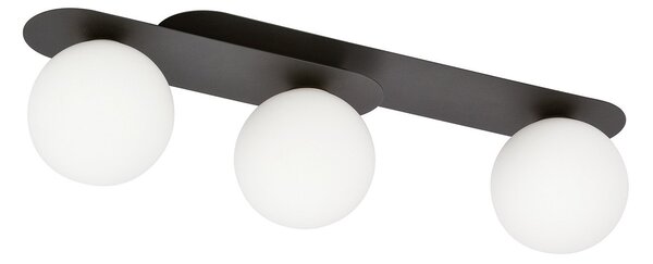 Plafoniera Minimal 3 Luci Patroclus In Acciaio Nero E Sfere Vetro Opale