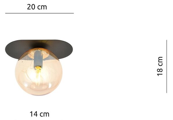 Plafoniera Minimal 1 Luce Patroclus In Acciaio Nero E Sfera Vetro Ambra