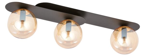 Plafoniera Minimal 3 Luci Patroclus In Acciaio Nero E Sfere Vetro Ambra