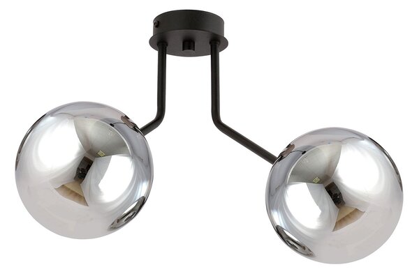 Plafoniera Moderna 2 Luci Themis In Acciaio Nero E Sfere Vetro Fumè