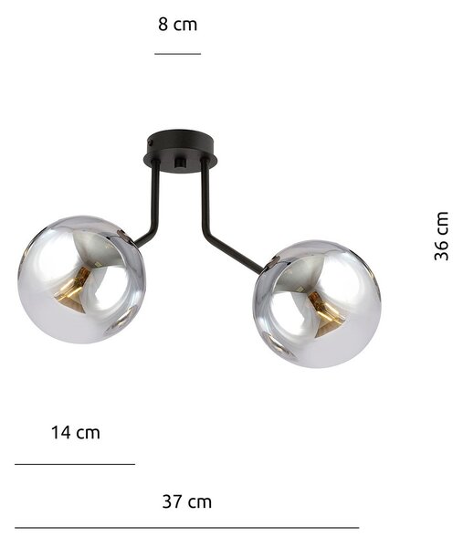 Plafoniera Moderna 2 Luci Themis In Acciaio Nero E Sfere Vetro Fumè