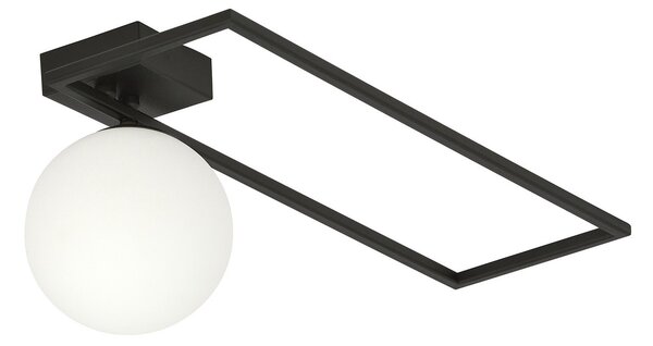 Plafoniera Moderna 1 Luce Perseo 1130/1B Acciaio Nero Vetro Opale