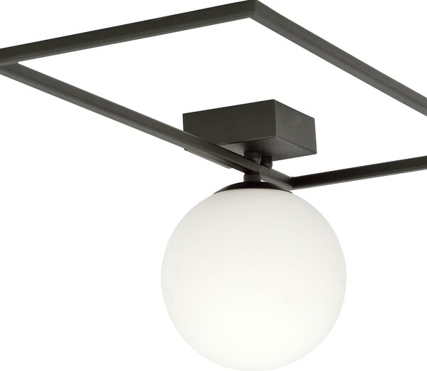 Plafoniera Moderna 1 Luce Perseo 1130/1A Acciaio Nero Vetro Opale
