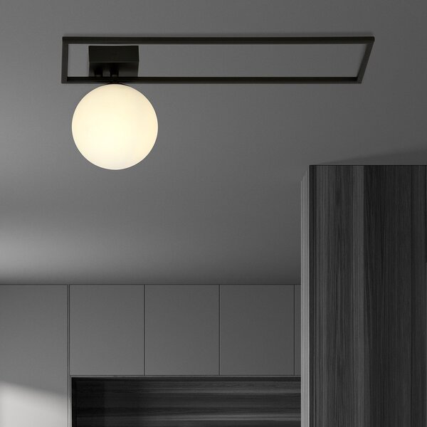 Plafoniera Moderna 1 Luce Perseo 1130/1B Acciaio Nero Vetro Opale