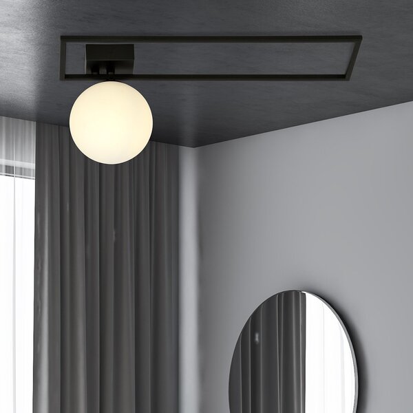 Plafoniera Moderna 1 Luce Perseo 1130/1B Acciaio Nero Vetro Opale