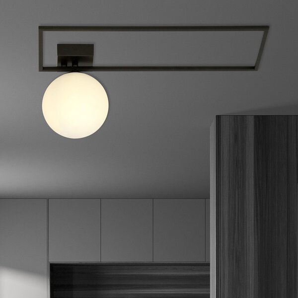 Plafoniera Moderna 1 Luce Perseo 1130/1A Acciaio Nero Vetro Opale