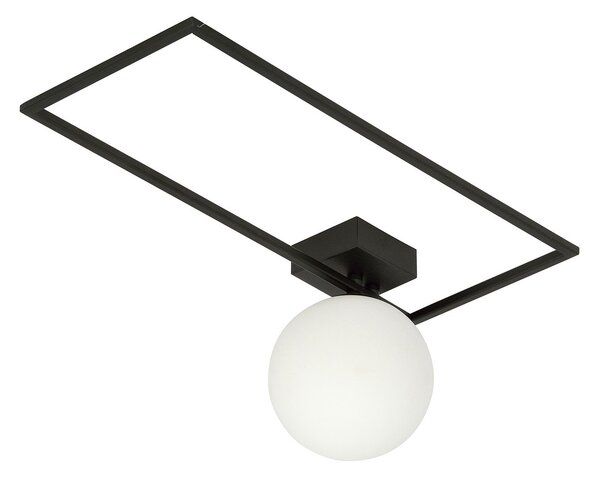 Plafoniera Moderna 1 Luce Perseo 1130/1A Acciaio Nero Vetro Opale