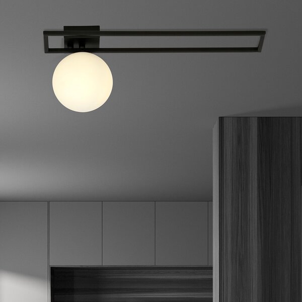 Plafoniera Moderna 1 Luce Perseo 1130/1C Acciaio Nero Vetro Opale