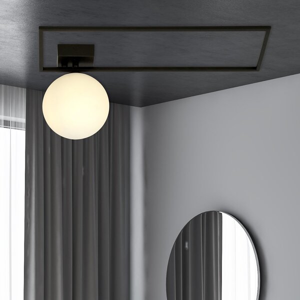 Plafoniera Moderna 1 Luce Perseo 1130/1A Acciaio Nero Vetro Opale