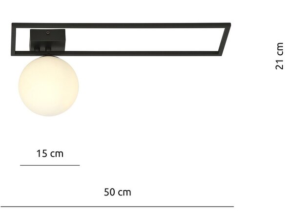 Plafoniera Moderna 1 Luce Perseo 1130/1B Acciaio Nero Vetro Opale