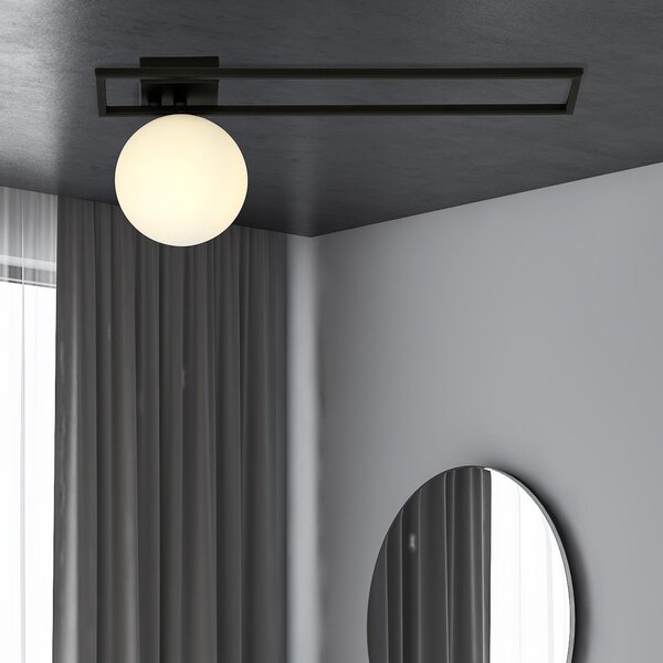 Plafoniera Moderna 1 Luce Perseo 1130/1C Acciaio Nero Vetro Opale